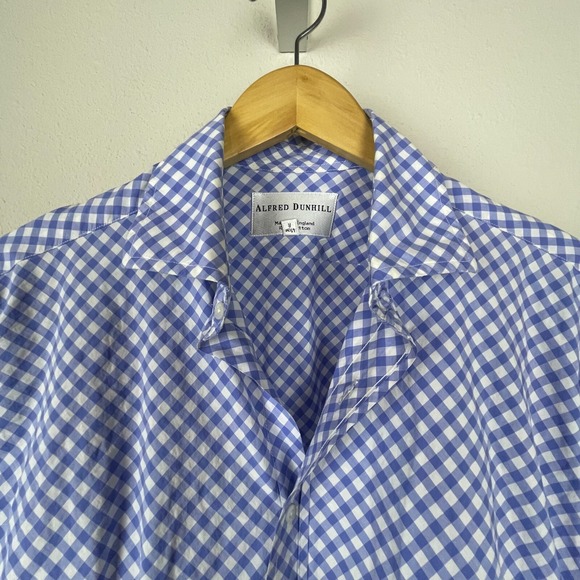 Alfred Dunhill Men's 16 Shirt – Blue White Gingham French Cuff Old Money Preppy‎ - Picture 9 of 9